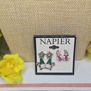 Napier Gnomes & Star Post Earring Trio - Green, Red, Gold Tone
